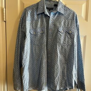 ROPER Western Blue Paisley Long Sleeve Button Up Shirt Large Pearl Snaps